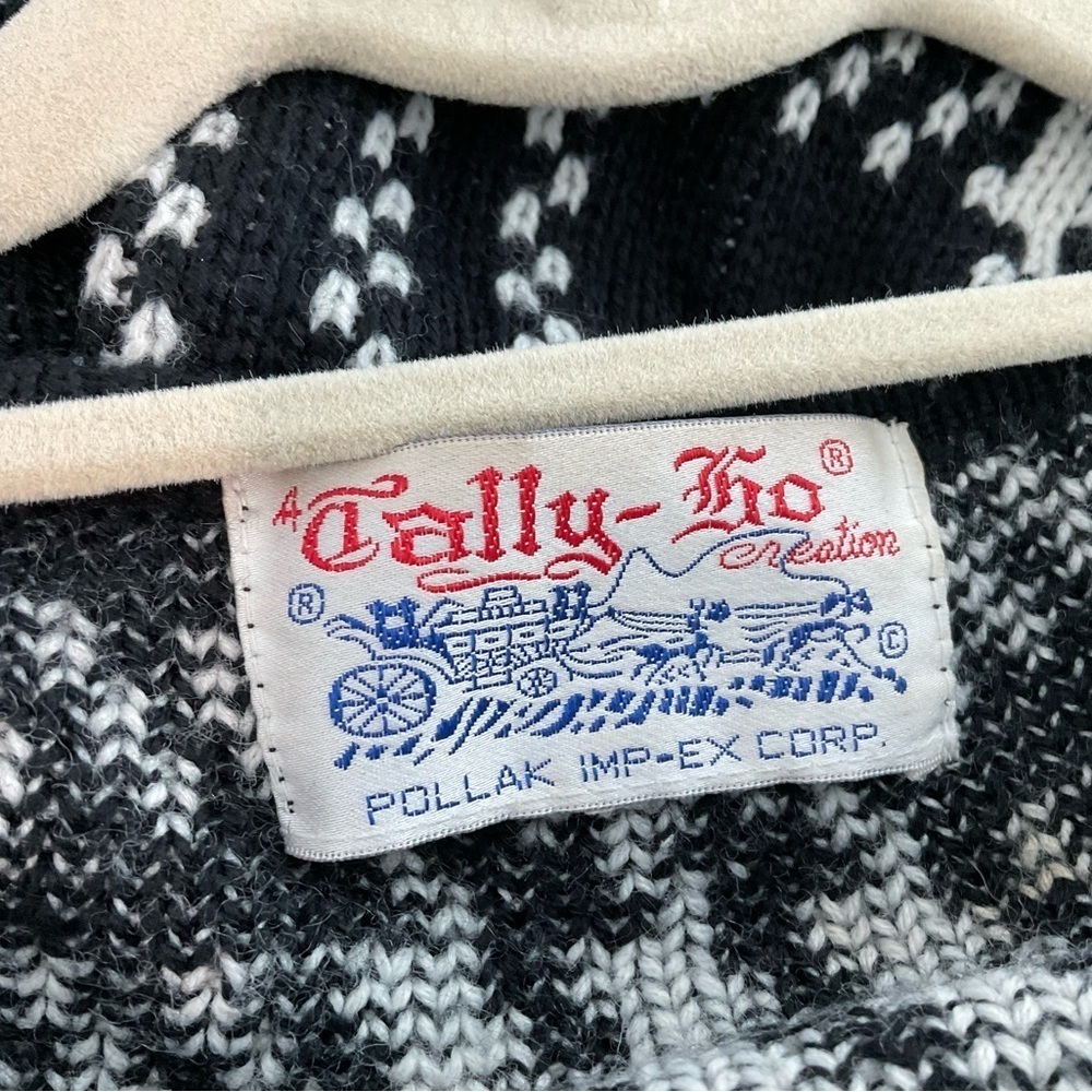 Vintage Plaid Cardigan Sweater Preppy Academia Black White M - Picture 5 of 6